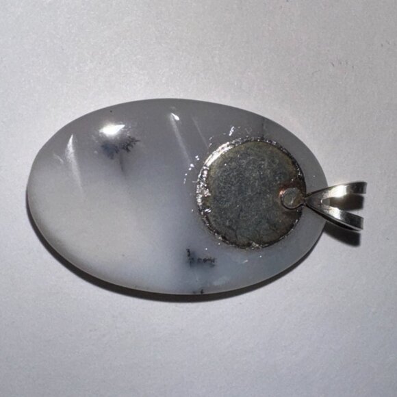 White Dendritic Agate Oval Pendant - Picture 5 of 11